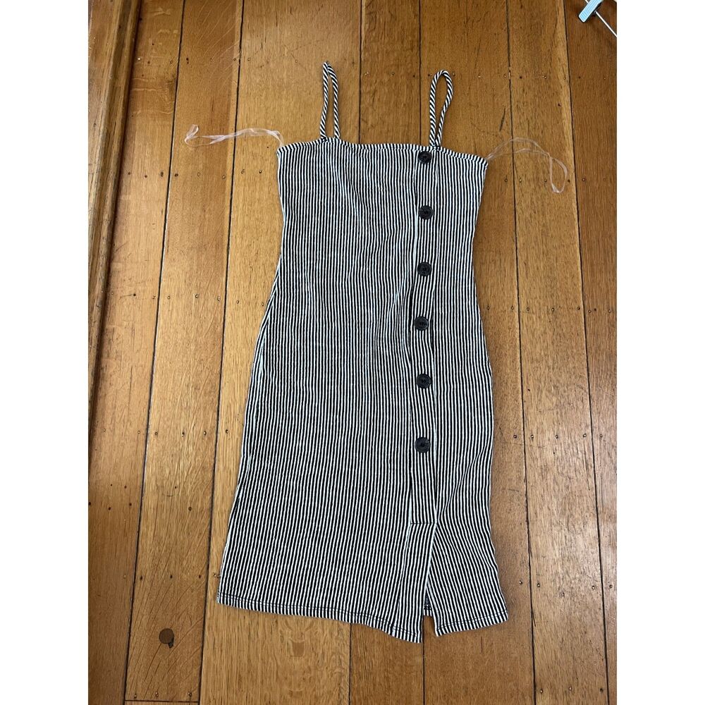 Caution to the Wind Black & White Striped Bodycon Midi Dress Size S